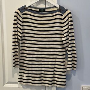 Lauren Ralph Lauren Blue and White Striped Long Sleeve Top